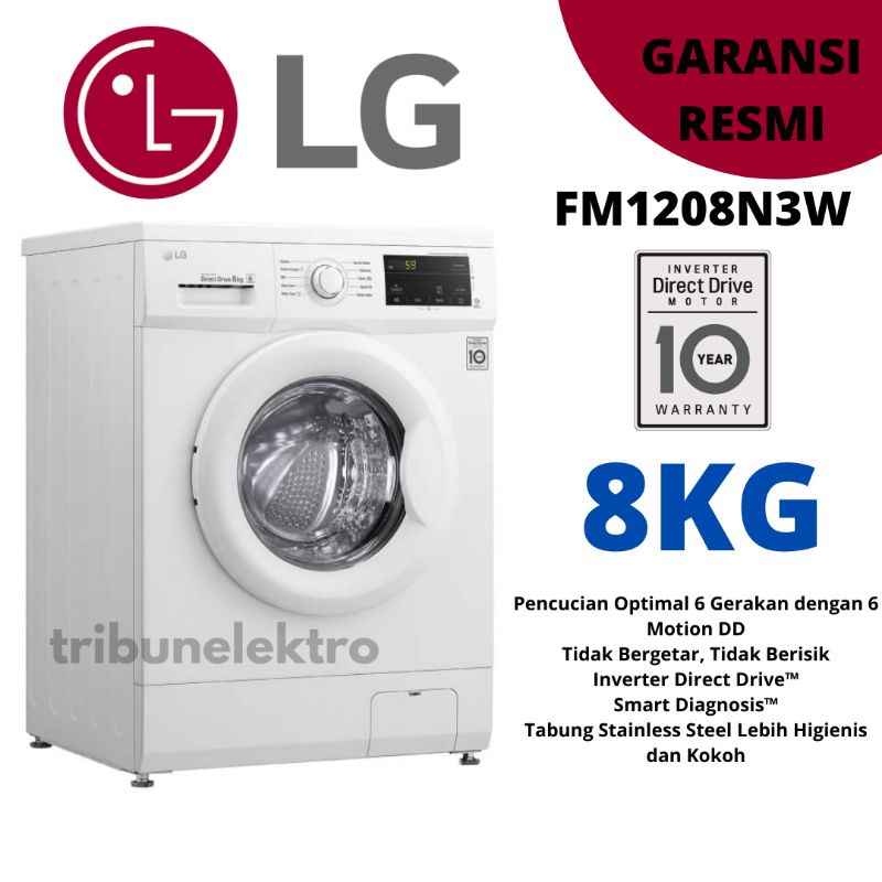 Mesin Cuci LG Kapasitas 8 kg FM1208N3W Bukaan Depan Toko Elektronik Tegal Brebes Pemalang Bumiayu Co