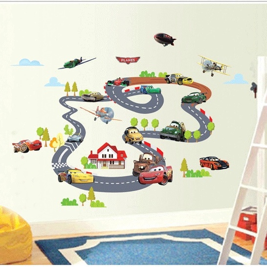 Reliza Wall Sticker Sirkuit Mobil Cartoon Car Transportation Stiker Dinding XY1160