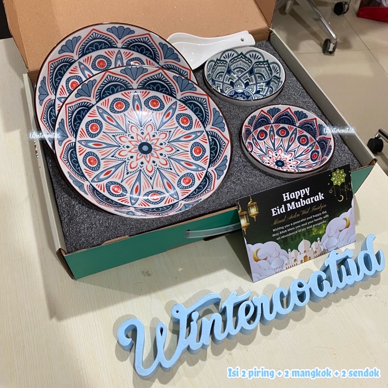 Hampers lebaran mangkok keramik set piring cantik import hadiah idul fitri eid mubarak ide kado gift bowl ceramic plate