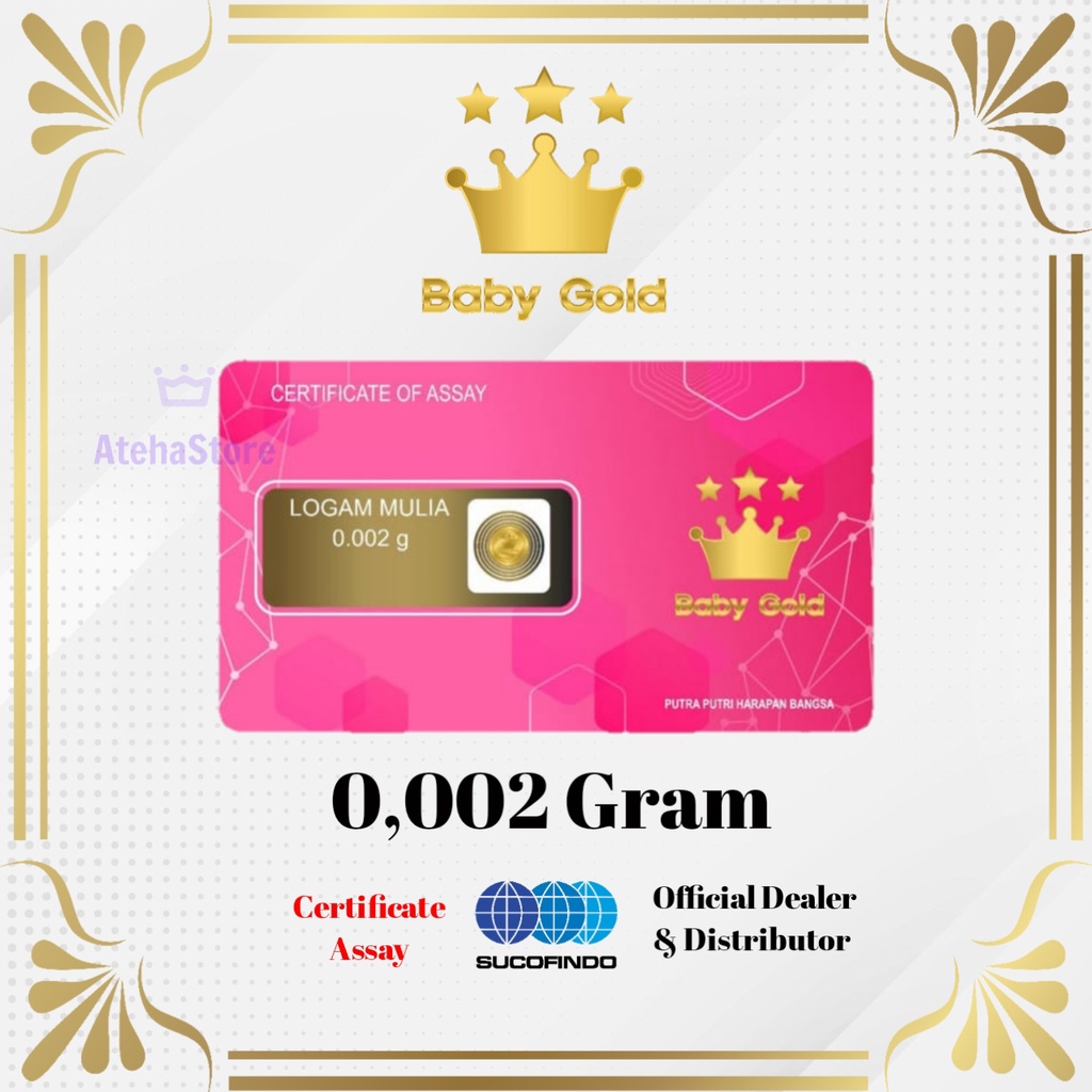 BabyGold/Minigold/Emas mini/Souvenir emas 0,002 Gram 24 karat Bersertifikat