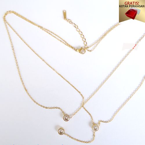 PROMO Gratis Kotak Perhiasan - Kalung Titanium Anti Karat Selamanya Stefan1 Kalung Wanita Model 2 Layer Diamond New - Lovelybutik