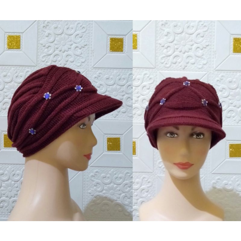 ciput rajut nenek premium turban topi sulam payet