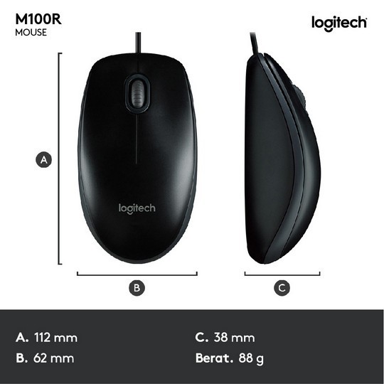 Logitech M100r Optical Mouse USB