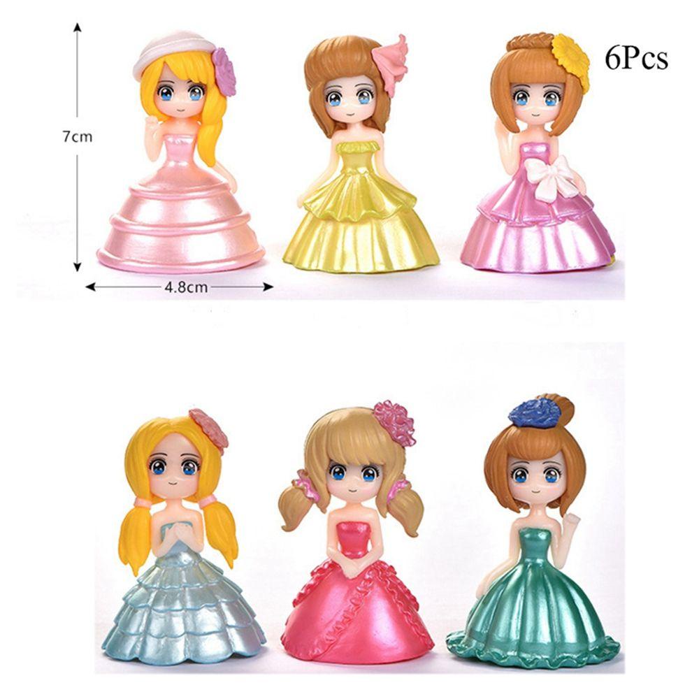 [Elegan] Fairy Garden Miniatur 6Pcs/set Gaun Putri Warna-Warni Aksesoris Kue Dekorasi Terrarium Decor Patung Kue