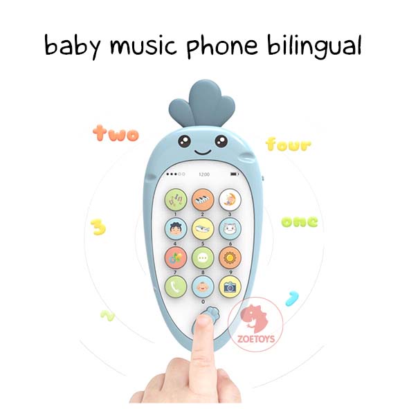 Zoetoys Baby Music Phone Bilingual | Handphone Carrot Teether Early Learning Sing Song | Telepon Kelinci Wortel Bunyi Belajar Bunyi dengan Lampu Musik Nyanyi HP Bayi | Mainan Edukasi Anak