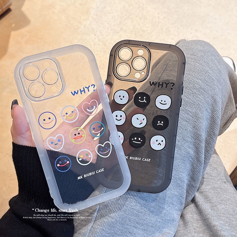 Soft Case Silikon Transparan Motif Smiley Face Untuk IPhone 12 13 11 Pro Max X Xs Max Xr 7 8 Plus Gbvf