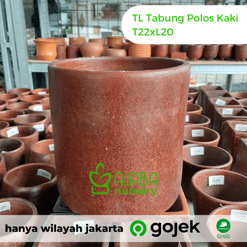 Pot Terakota - Gerabah Asli Lombok - TL Tabung Polos Kaki T22 x L20