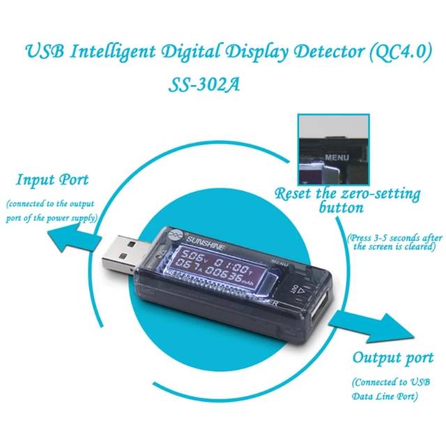 USB DETEKTOR VOLTASE - USB digital display tester fast charging Sunshine SS-302A