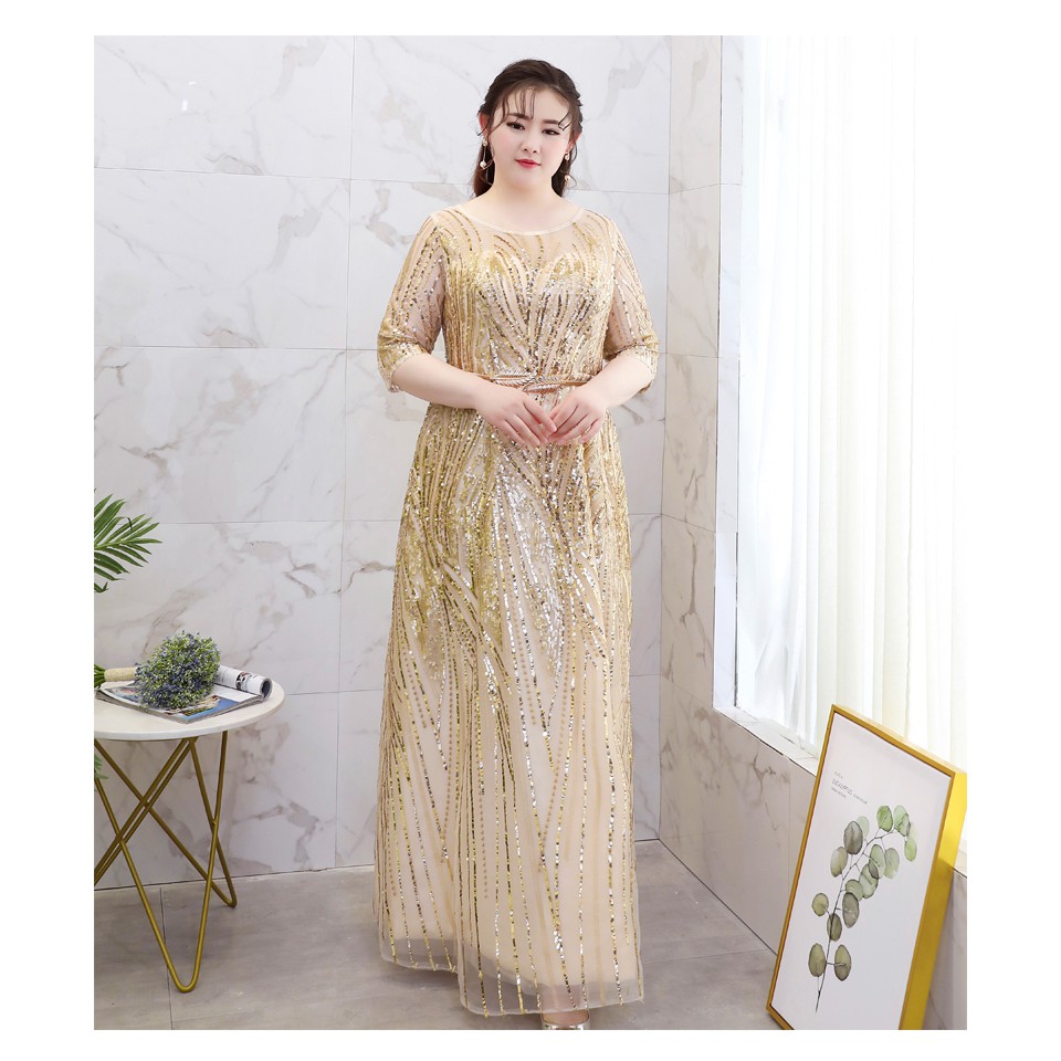 Gaun Pesta 1909043 Big Size Emas Party Dress Gown