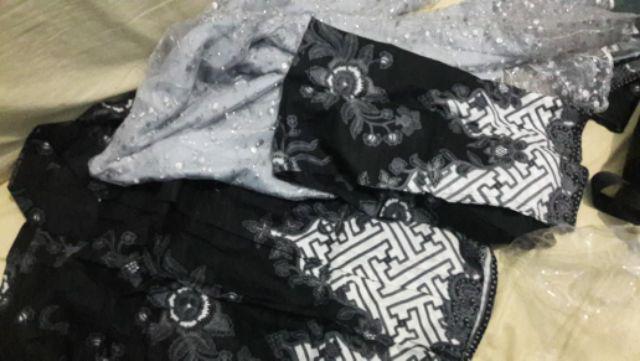 Zola_batik Batik Coupel Brokat Tile Selendang Alika Brown Azzura High Quality