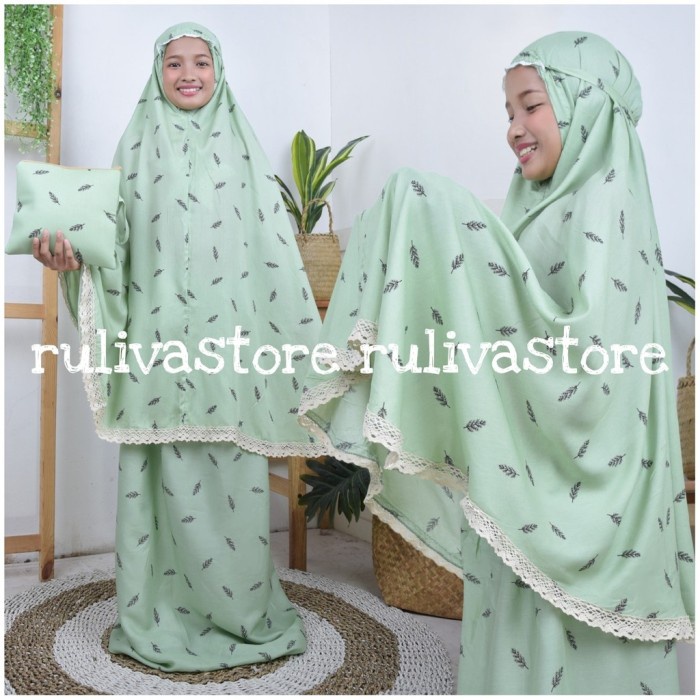 Mukena Anak mukena anak tanggung cemara rayon printing - Hijau(N1N7) Mukena Murah Mukena Anak Travel