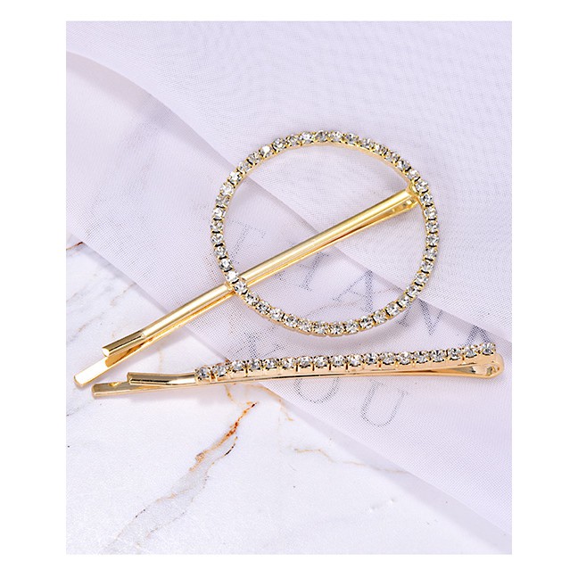 LRC Jepit Rambut Fashion Round Alloy Diamond Round Hair Clip Two-piece F52908