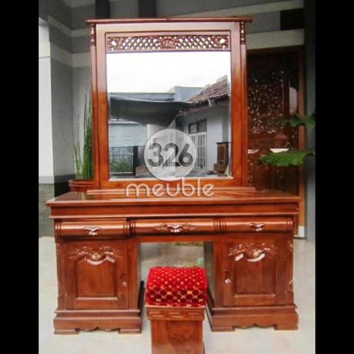 Meja Rias Peluru Jati, Tolet Ukiran Jati, Meja Kaca Ukiran Jati