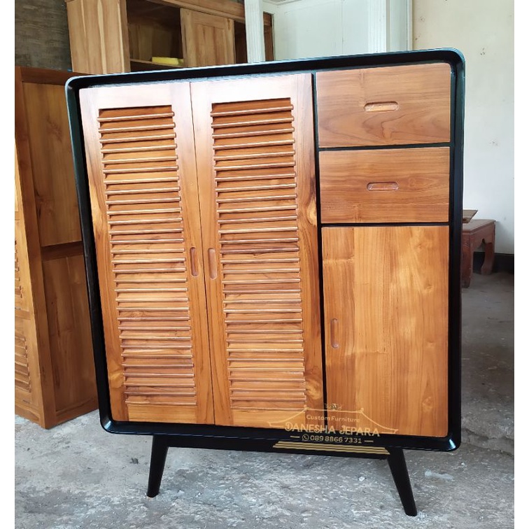 lemari anak almari kosan finishing natural kayu jati solid
