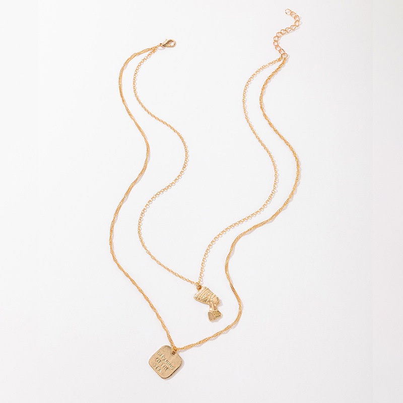 Set Kalung Multilayer Bahan Alloy Bentuk Kotak Geometris