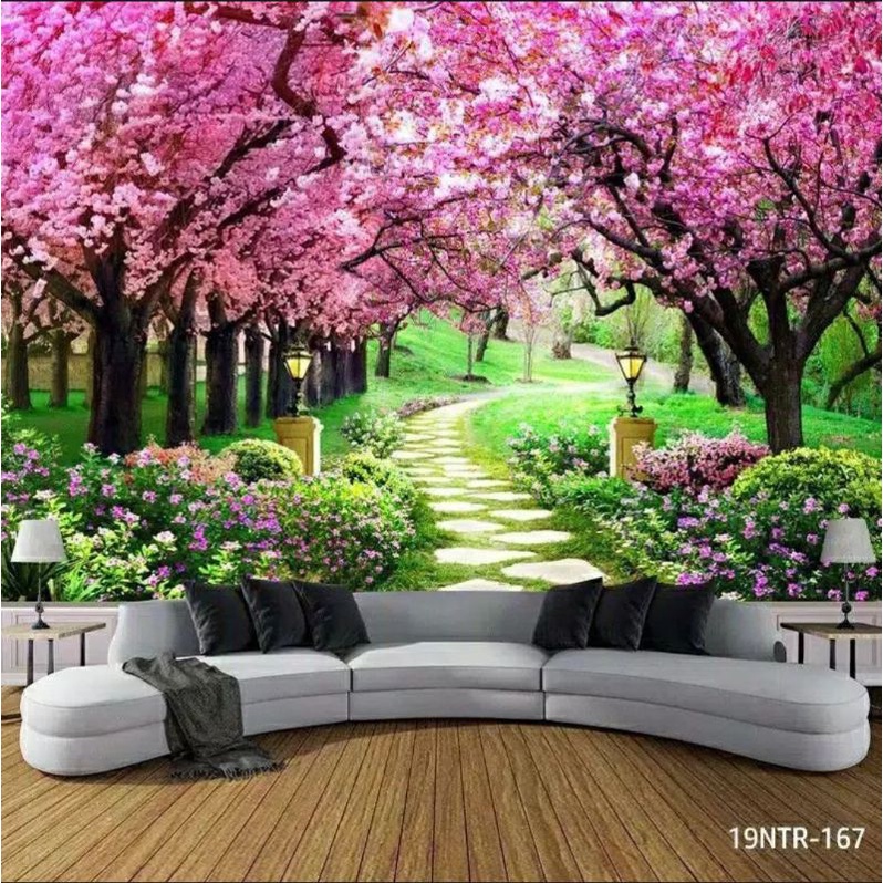 WALLPAPER MURAH MOTIF BUNGA SAKURA 3D - Wallpaper promo bunga sakura - cetak wallpaper bunga sakura
