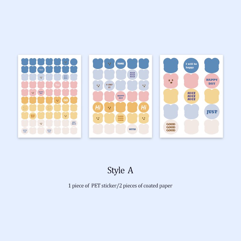 Mr.Paper 3pcs / Lot Stiker Kertas / Selotip Washi 6 Desain Beruang Lucu Untuk Dekorasi Diary / Scrapbook / Jurnal-A