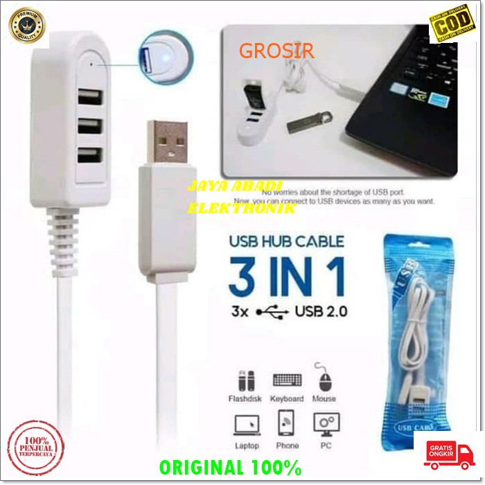 J222 USB HUB 3 PORT SAMBUNGAN ALAT PENAMBAH CABANG PENGHUBUNG ADAPTER SAMBUNGAN SUPER SPEED DEVICE ALAT PENAMBAH CABANG CABLE KONEKTOR KABEL KOMPUTER CPU LAPTOP BISA JUGA BUAST CAS HP DAN BISA UNTUK SEGALA KOMPUTER LEBIH FLEKSIBLE TIDAK MEMAKAN TEMPAT