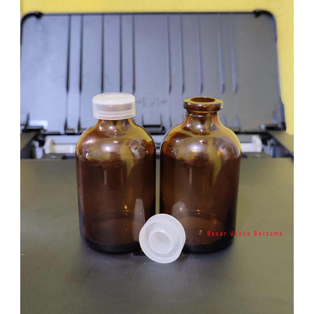 Botol Kaca Vial Coklat Amber 50ml 50 ml Tutup Plastik Rapat