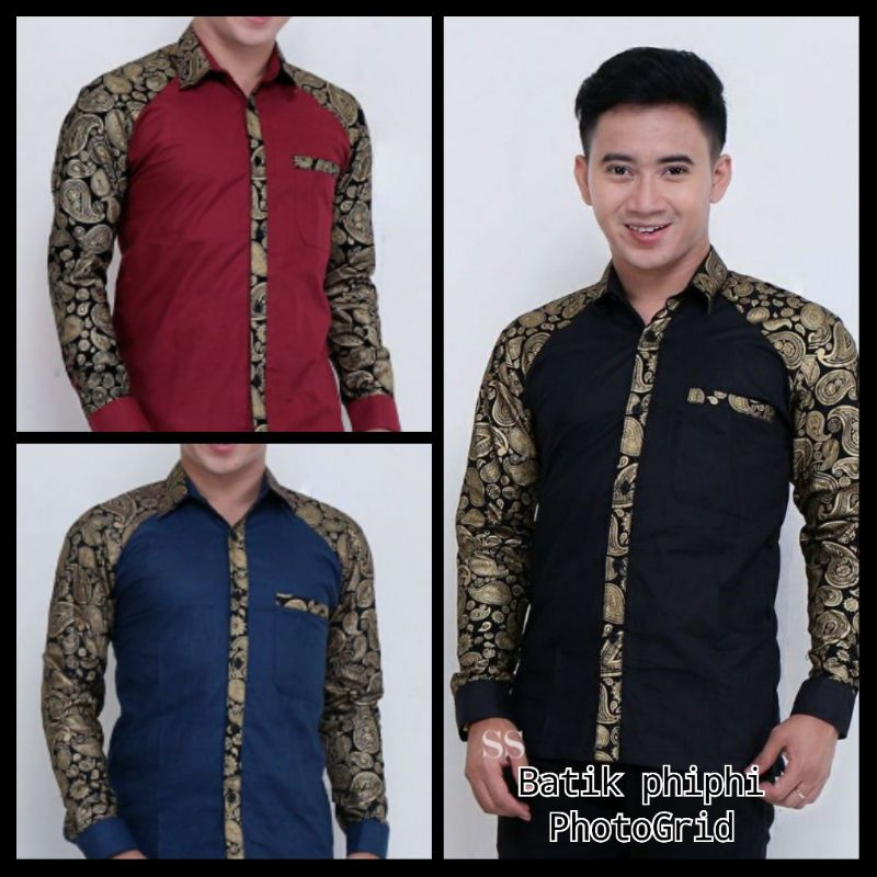 Kemeja Batik Kombinasi Pria Lengan Pendek &amp; Panjang Terlaris &amp; Termurah ,Size M, L, XL, XXL ( ORIGINAL )