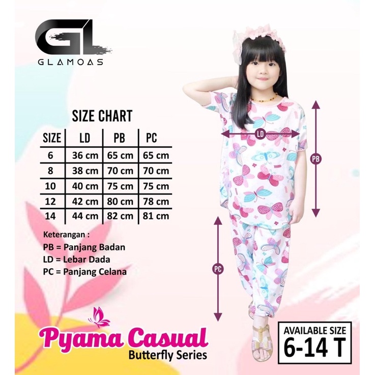 Glamoas Set Piyama Anak Perempuan - Setelan Celana Panjang Harian Rayon Usia 6 8 10 12 14 Tahun