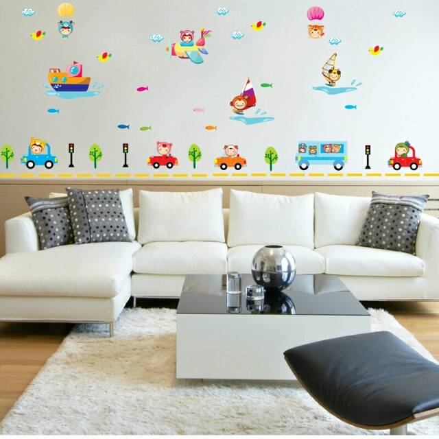 RELIZA WALLSTICKER CAR TRANSPORTASI MOBIL ANAK KIDS JM8288 WALL STICKER / STIKER DINDING SAKLAR