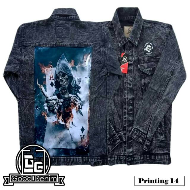 Jaket Jeans Printing Sandwash Black