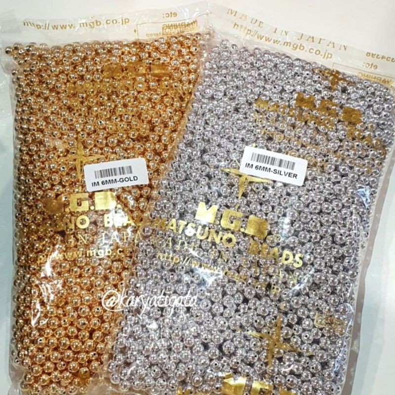 (1 Pon) Mote Manik Mutiara Jepang Matsuno MGB 6 mm - Emas/Perak