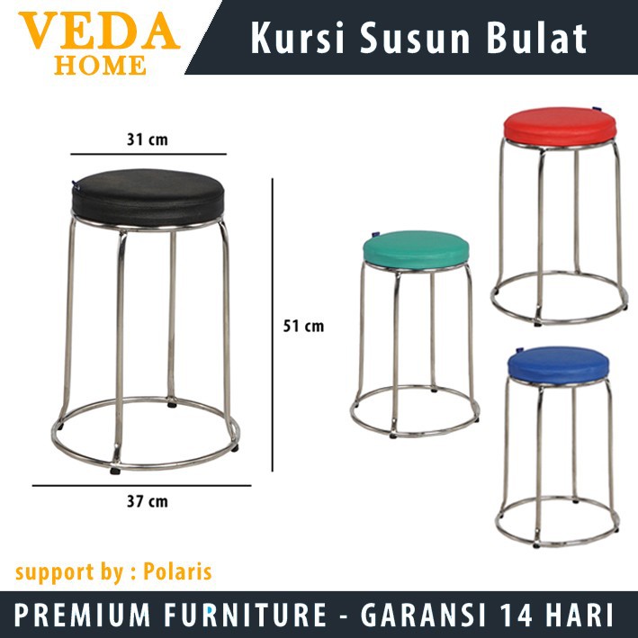 Kursi Bakso Kaki Besi Dudukan Busa Bulat / Bangku Baso Susun Kursi Cafe Resto Warung