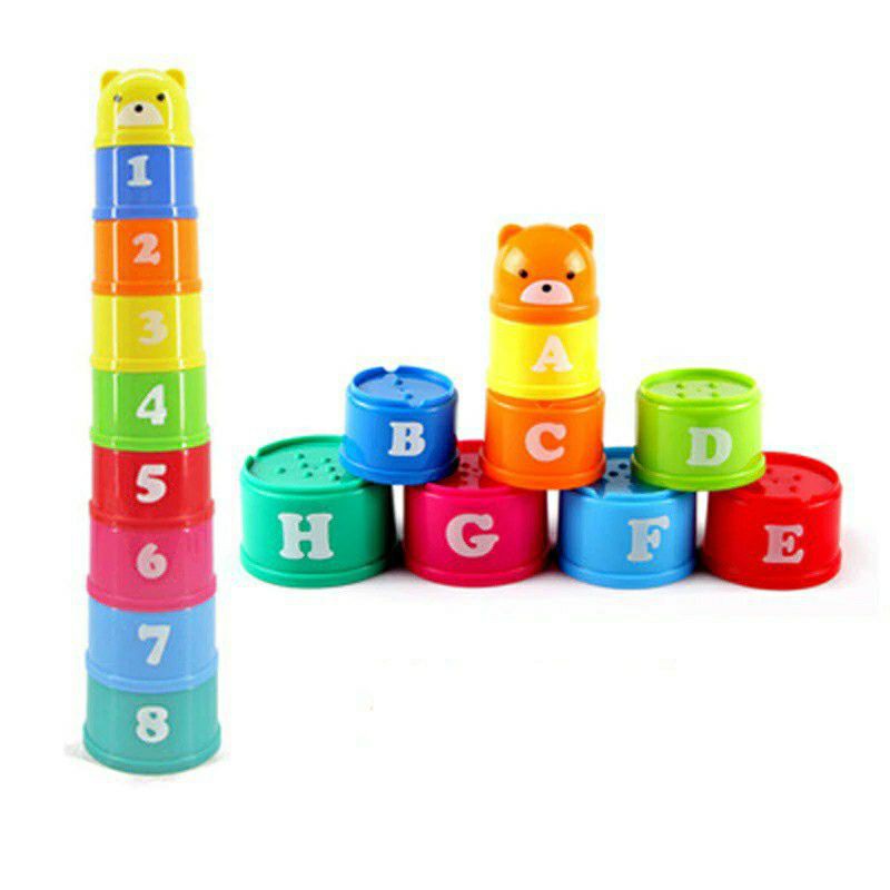 Mainan Edukasi Bayi Stacking Cups Susun Gelas Baby Toys Abjad Angka Warna Kado Anak