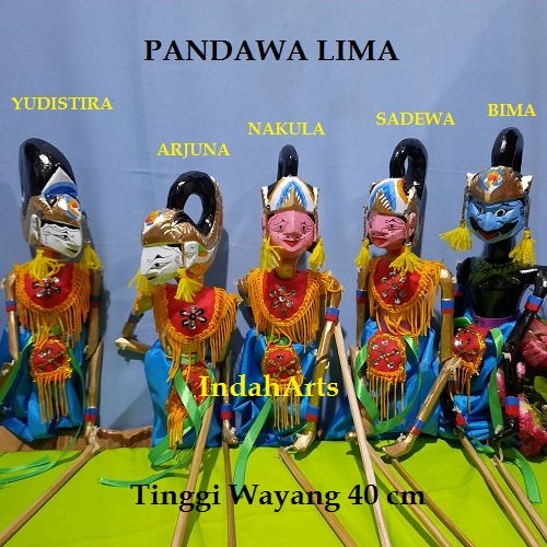 Wayang Sunda Wayang Golek Kayu PANDAWA LIMA Ukuran Sedang Tinggi 35 Cm 1 Set (5 Wayang)