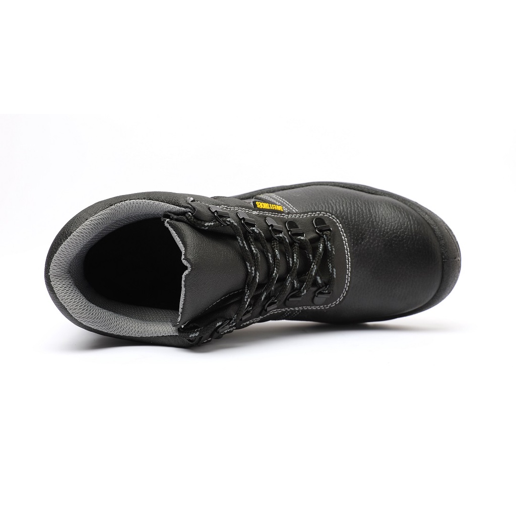 Sepatu Safety Shoes Pria Ujung Besi Middle Cut Anti Slip Hitam Abu