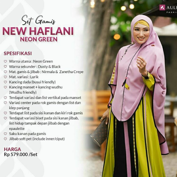 BAJU GAMIS AULIA FASHION ORIGINAL TERBARU HAFLANI NEON LIME PINK JUMBO BUSUI