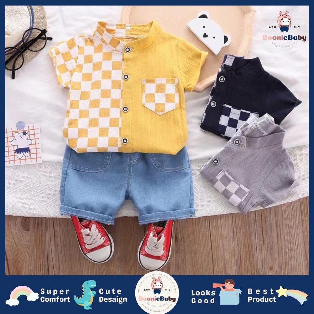 boonie SET CHESS JEANS EBV Setelan Kaos Anak Bayi Laki-laki Pendek 6bulan - 4tahun