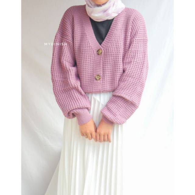 Milona Crop Cardy - Cardigan Rajut Wanita Premium Tebal