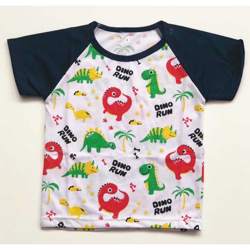 Kaos Raglan Anak Fullprint Dino Run Lengan Pendek