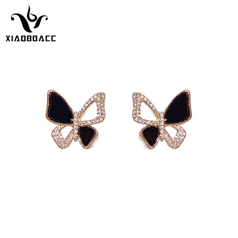 XiaoboACC Anting Tusuk Sterling Silver 925 Model Kupu-Kupu Gaya Korea Retro Untuk Wanita Butterfly