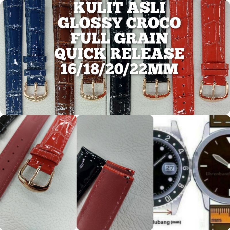 Strap tali jam tangan kulit asli Glossy ctoco Full grain buat Ac/guess/bonia dll