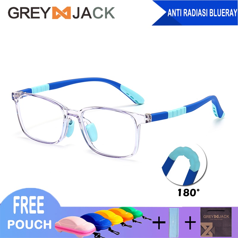 Grey Jack/Kacamata ANAK Anti radiasi Blueray komputer HP TV TR90  ringan lentur nyaman model kotak Anak laki-laki/ FA 5287-2