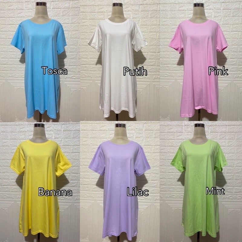 KAOS BASIC DRESS COTTON COMBED 30S PLAIN TUNIK MIDI POLOS ADEM CASUAL LILAC PASTEL SAGEGREEN MURAH