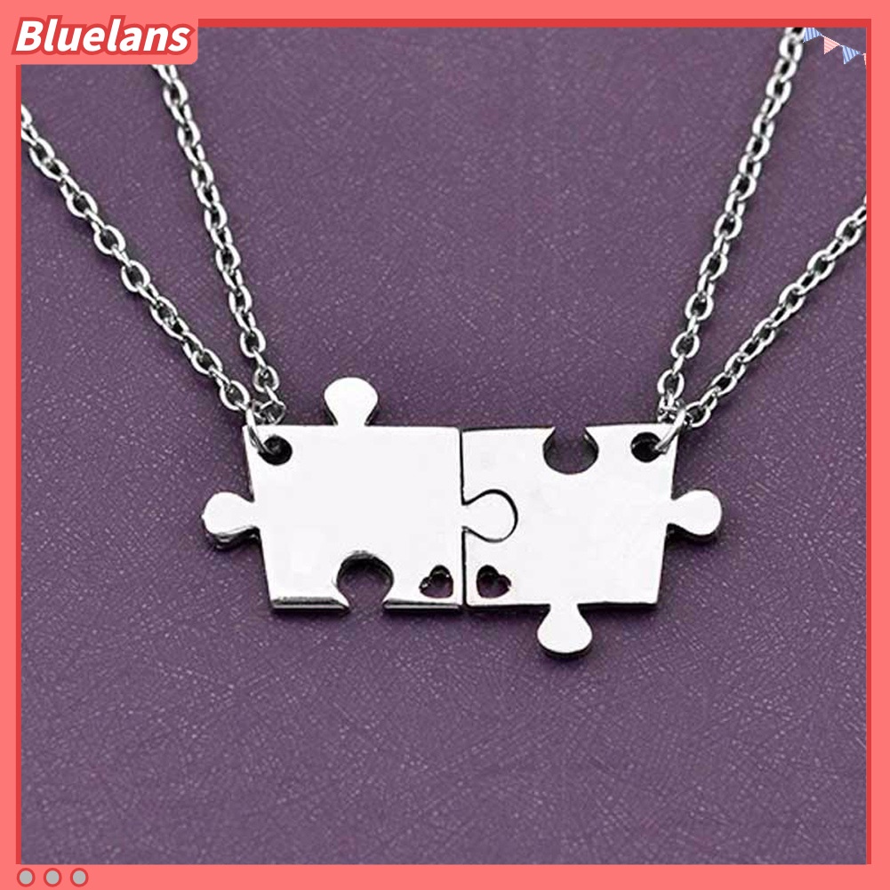 Bluelans 4 Pcs Kalung Rantai Liontin Puzzle Jigsaw Interlocking Untuk Hadiah Teman Keluarga