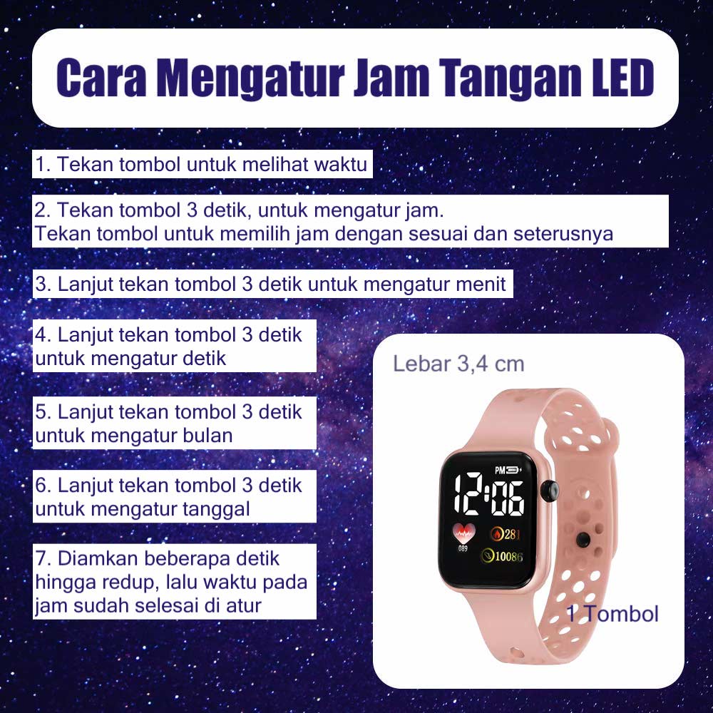 LED Watch [ Pink ] Water Resistant - Jam Tangan Digital Pria &amp; Wanita Strap Rubber LED_8047