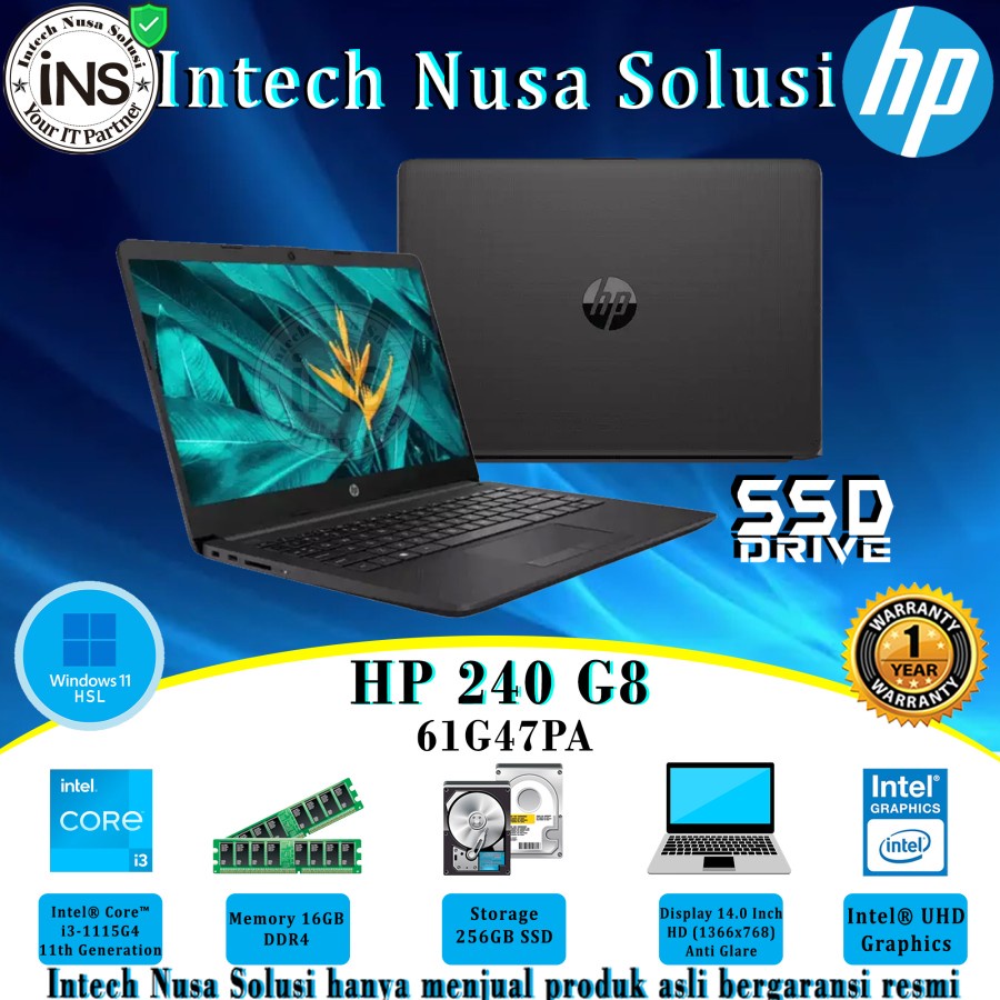 Jual HP 240 G8 61G47PA Core i31115G4 16GB 256GB SSD WIN11HSL 1YR