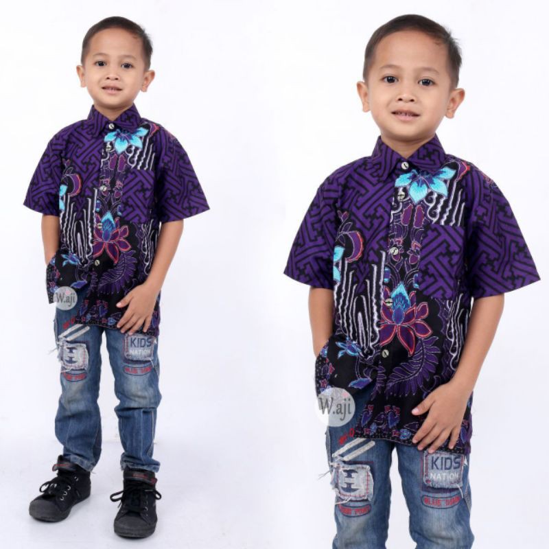 PROMO BATIK COUPLE KELUARGA SARIMBIT sania ruffle batik ori ndoro jowi motif PAGAR AYU UNGU-HEM ANAK