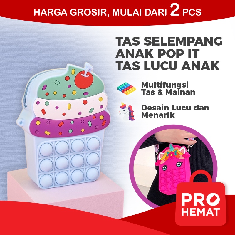 PROHEMAT Tas Selempang Anak POP IT Rubber Jelly/Tas cewe anak Silicon Unicorn cupcakes