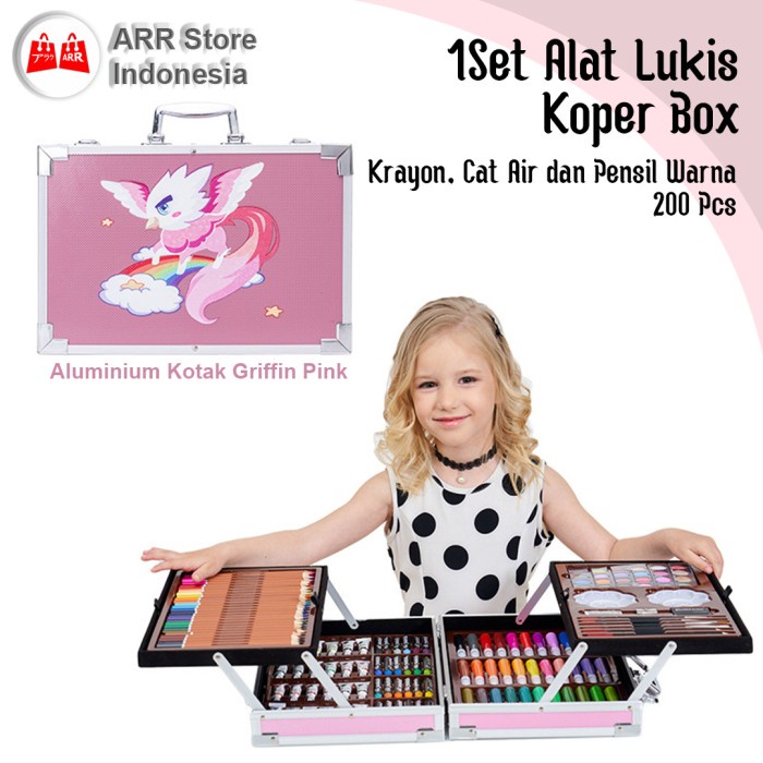 Set Alat Mewarnai Anak Crayon Art Set Koper 200 pcs Griffin Pink