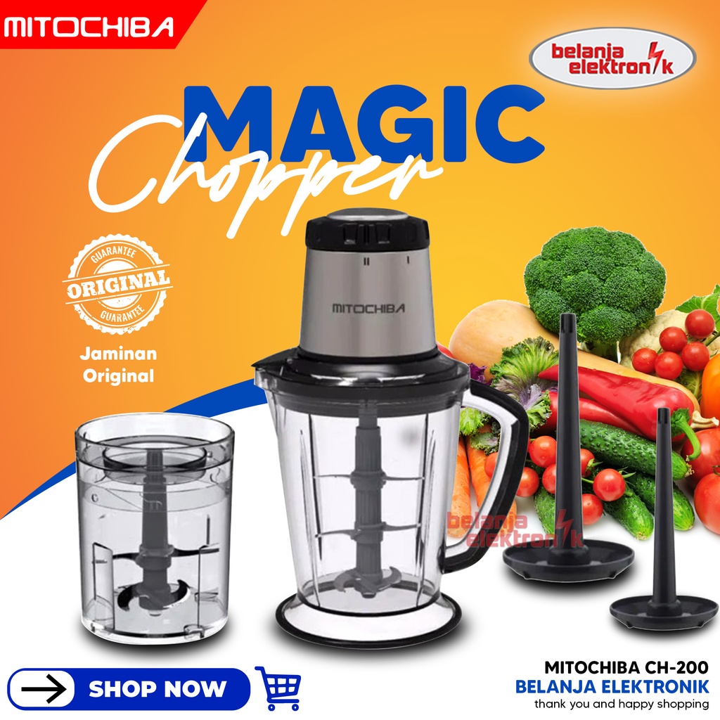 ELECTRIC FOOD PROCESSOR CHOPPER MITOCHIBA MITO CH 200 BLENDER PENGGILING BUMBU DAGING BUAH 6 MATA PI