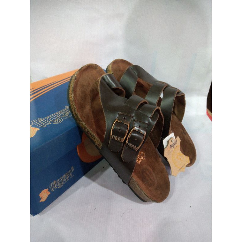 sandal Tiger kulit pria Brown 38/43