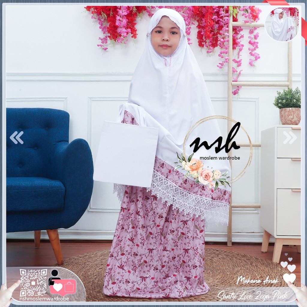 [𝓷𝓼𝓱] Mukena Anak Katun Jepang Santri Renda Love (Muat Hingga Ukuran Tanggung)-5