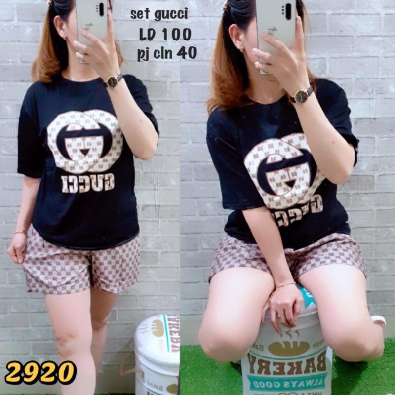 set Gucci 2920 Bhn atasan kaos fit to XL+cln pdk